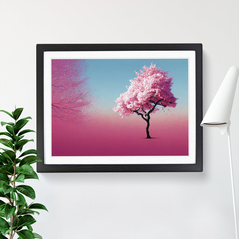 Artsy Cherry Blossom Tree - Single Picture Frame Print, Black, 46cm H x 64cm W