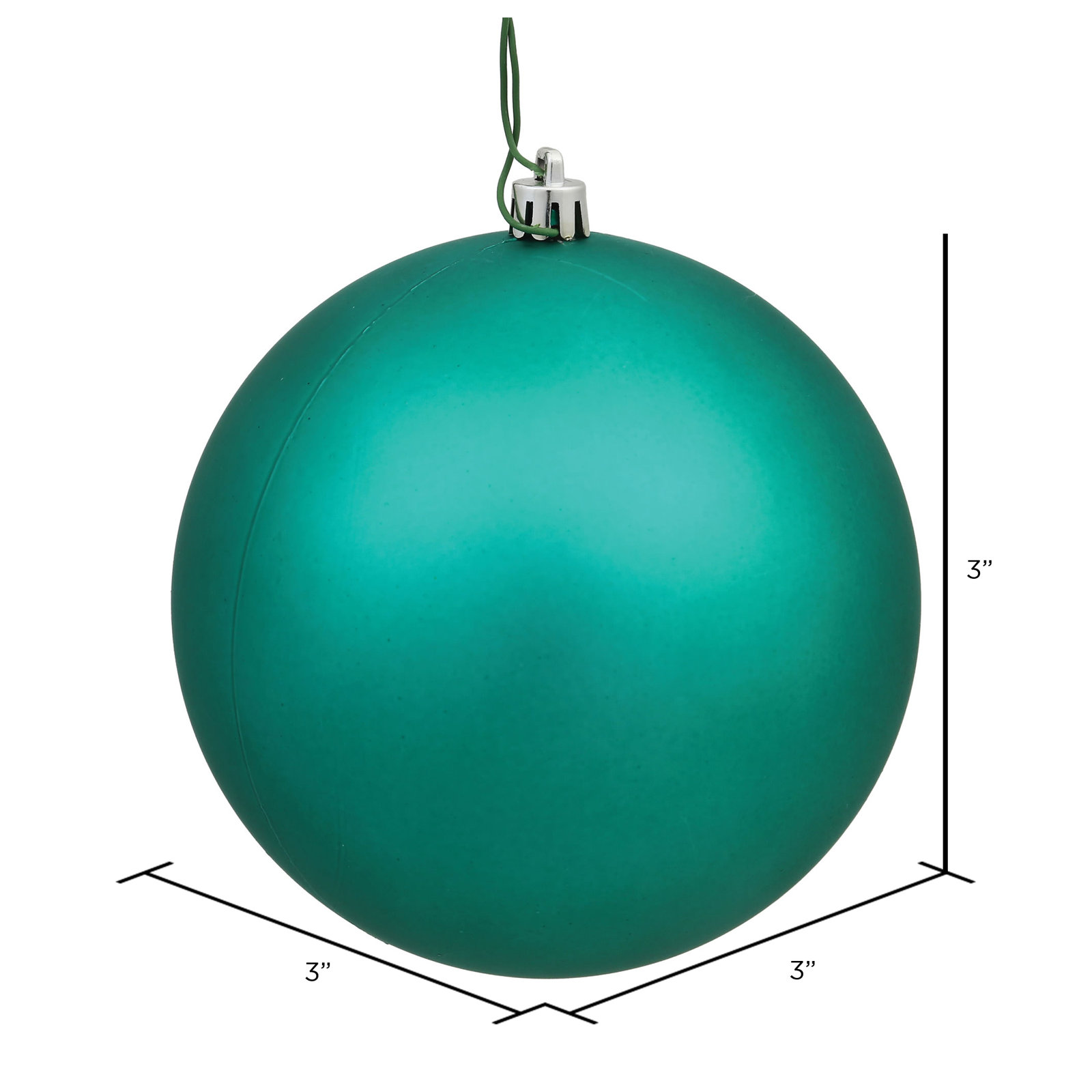 Holiday Décor Ball Ornament, 3" H x 3" W x 3" D, Matte Teal
