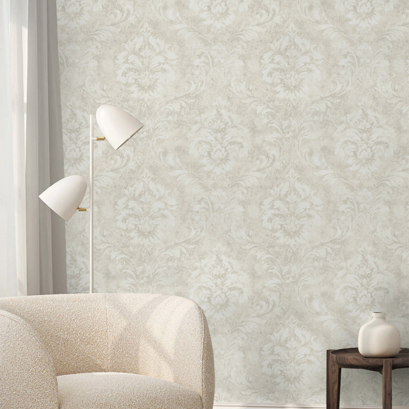Rouleau de papier peint rétro damassé traditionnel, Gris chaleureux