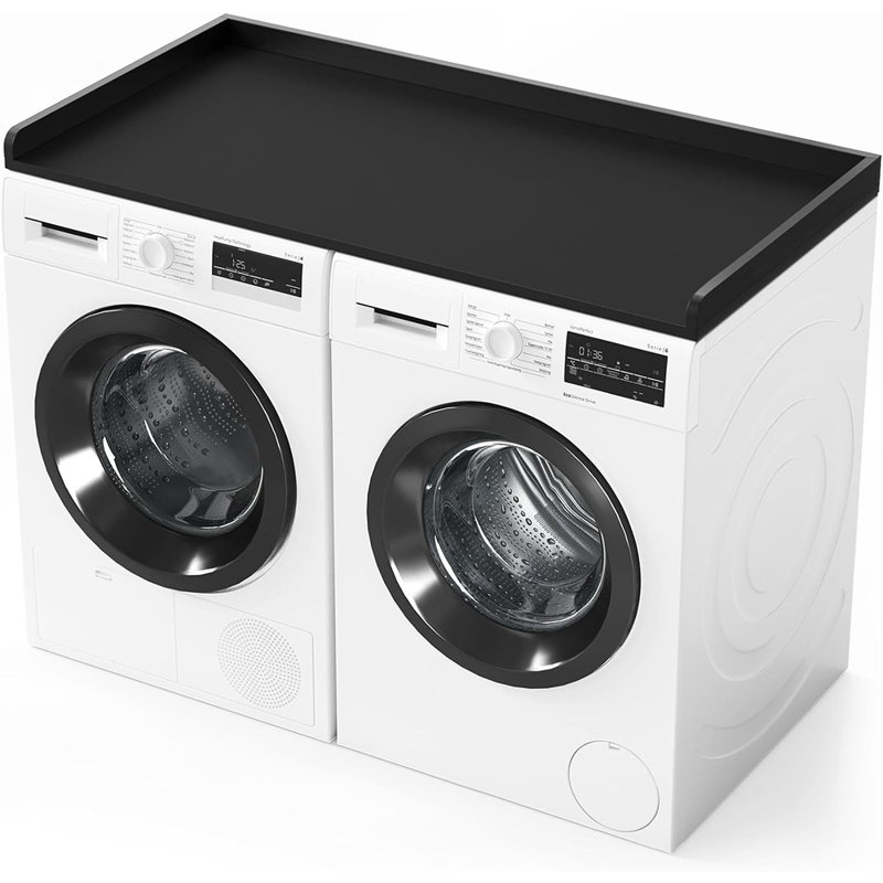 Tablette de comptoir en bois pour laveuse et sécheuse avec garde-bord, organisateur de rangement pour salle de lavage pour laveuse et sécheuse, housse de comptoir de buanderie et tablette d'espace de travail, noir