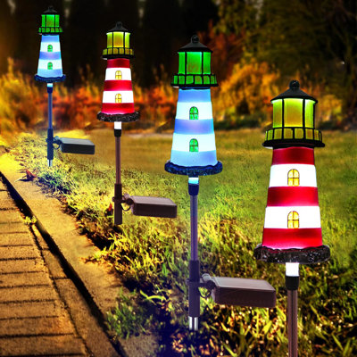 4 Pack Lighthouse Solar Lights, Outdoor Solar Lighthouse Decor & Landscape Lighting, Weatherproof Garden Lights For Yard, Patio, Lawn Decoration & Illumination