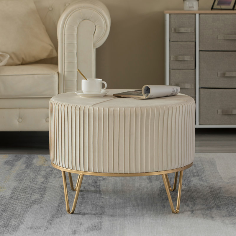 Raiin Upholstered Ottoman, Cream Revolution Performance Fabrics