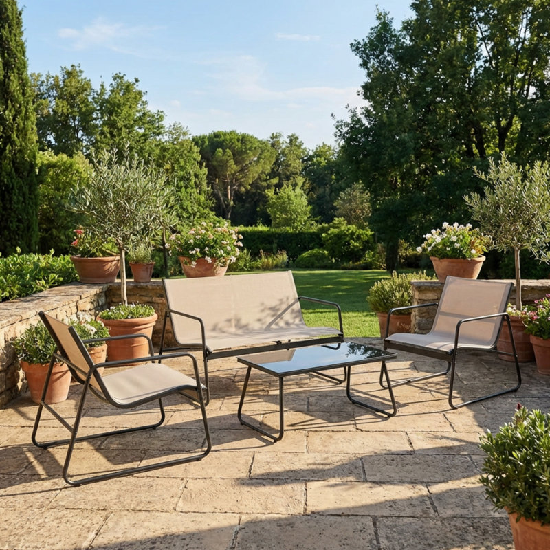 Garden Patio Furniture Set 4 Pieces, Beige