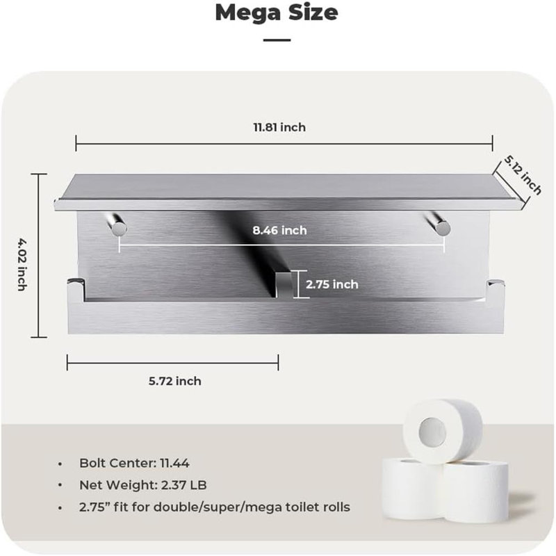 Porte-papier hygiénique double en acier inoxydable 304 avec tablette
