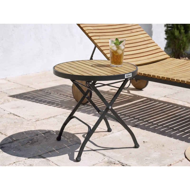 Round Acacia Solid Wood Steel Outdoor Side Table - 45 cm W 45 cm D
