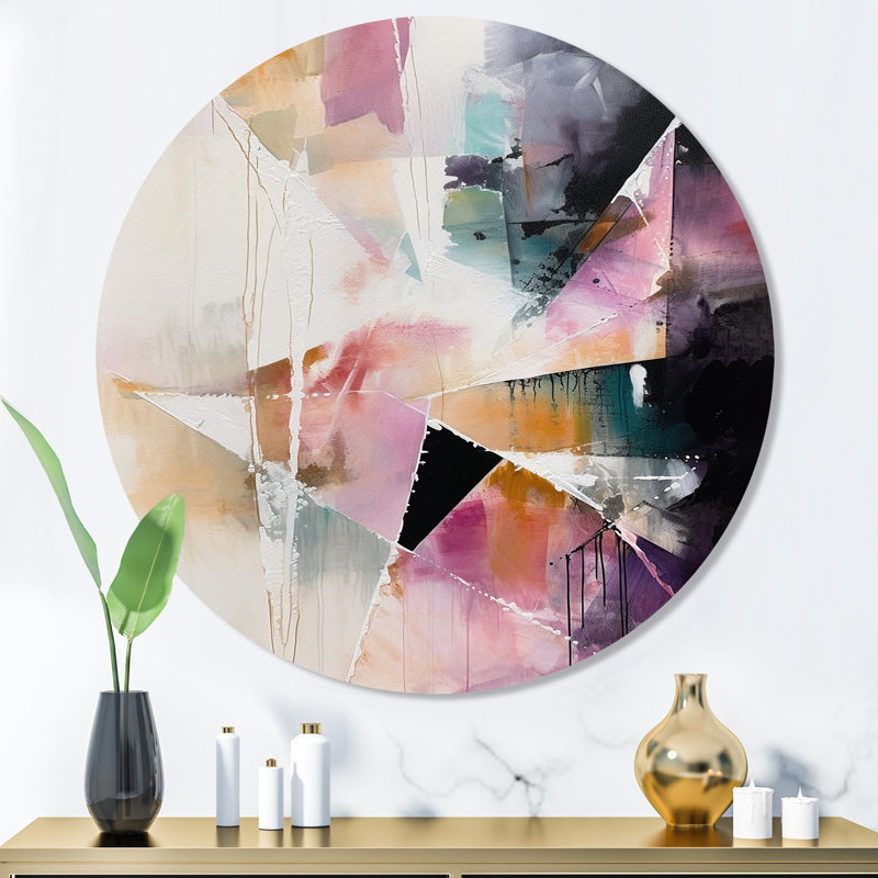 Purple Language Of Lines II - Abstract Geometric Round Wall Art on Metal, 36" H x 36" W x 1" D