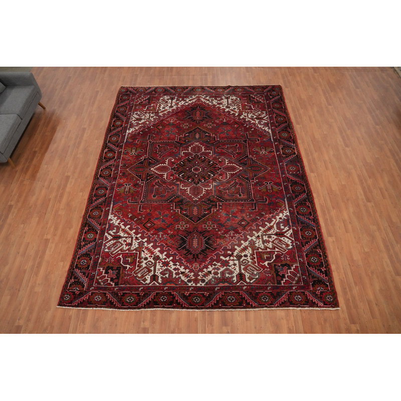 Grand tapis traditionnel en laine rouge 10x13