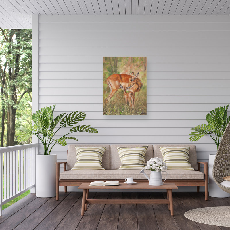 David Stribbling Impala And Young Outdoor  Canvas, 14" H x 19" W