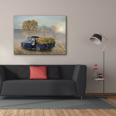  «Sunflower Truck» par Lori Deiter, art mural sur toile, 54 po x 40 po