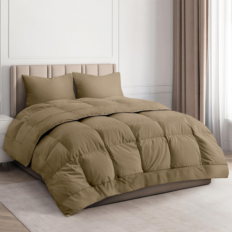 Goose Down Alternative Comforter – All Season, Warm & Lightweight, Ultra Soft Fluffy Duvet Insert, Twin, Beige