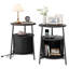 2-Pack Round End Table (Set Of 2) With Charging Station & Sliding Tambour Door, Fluted Side Table With Storage-52902644-43140285