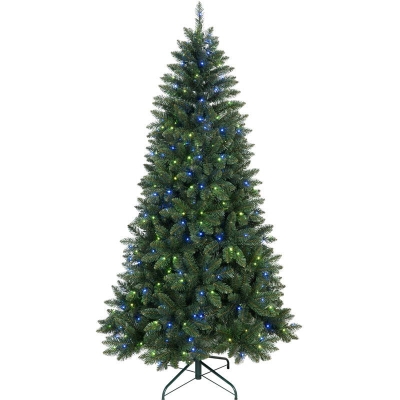 Arbre de Noël de 7 pi avec contrôle du Wi-Fi, 1063 branches, 38 effets, synchro musicale et support stable, 400 lumières à DEL, embouts, base en métal