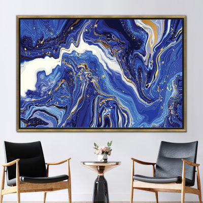 Abstract Navy Blue and Gold Marble Wall Art Poster for Modern Home Decor