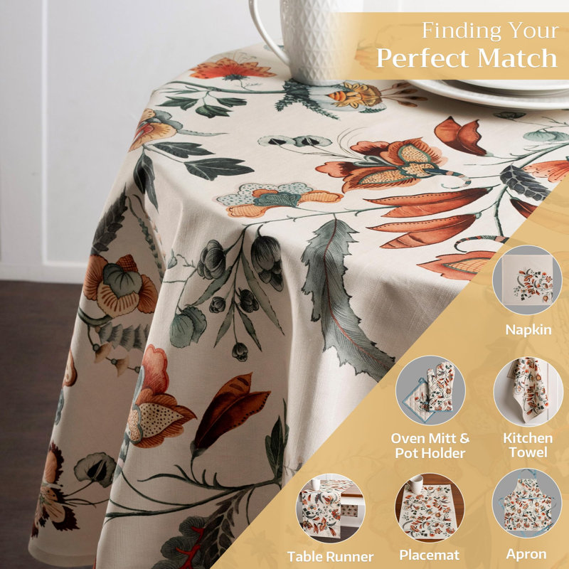Maison d' Hermine Table Cloth Round Table 100% Cotton 69 Inches Fall Tablecloth Reusable Everyday Use for Thanksgiving Christmas Decorations Dining Farmhouse Party (Dalida)