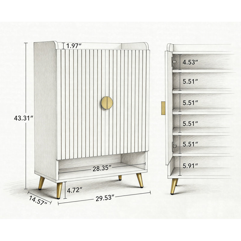 7-Tier Shoe Cabinet, Entryway Shoe Storage Organizer With Adjustable Shelves & Doors