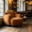Amoban 38.00"W Orange Chenille Upholstered Barrel Accent Chair with Pillow, Rounded Armrests.-1479555599