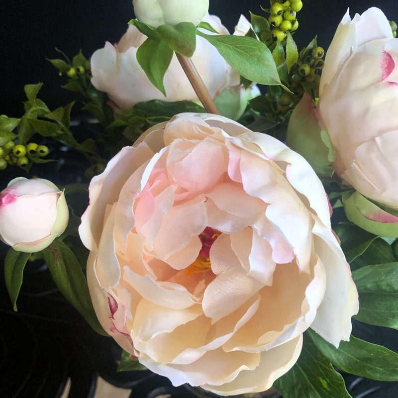 Faux peony arrangement in vase