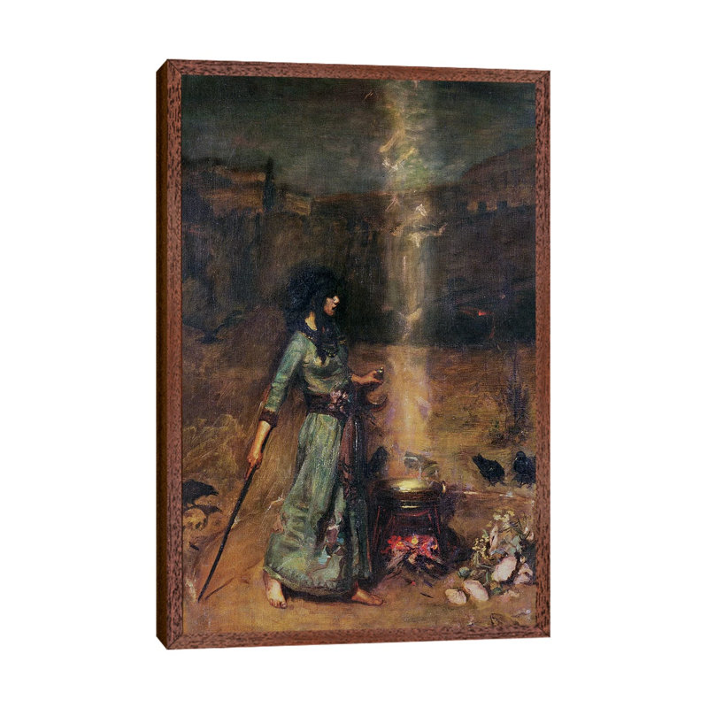 The Magic Circle by John William Waterhouse - Painting on Canvas, Classic Brown Wood Framed, 66.04 cm H x 45.72 cm W