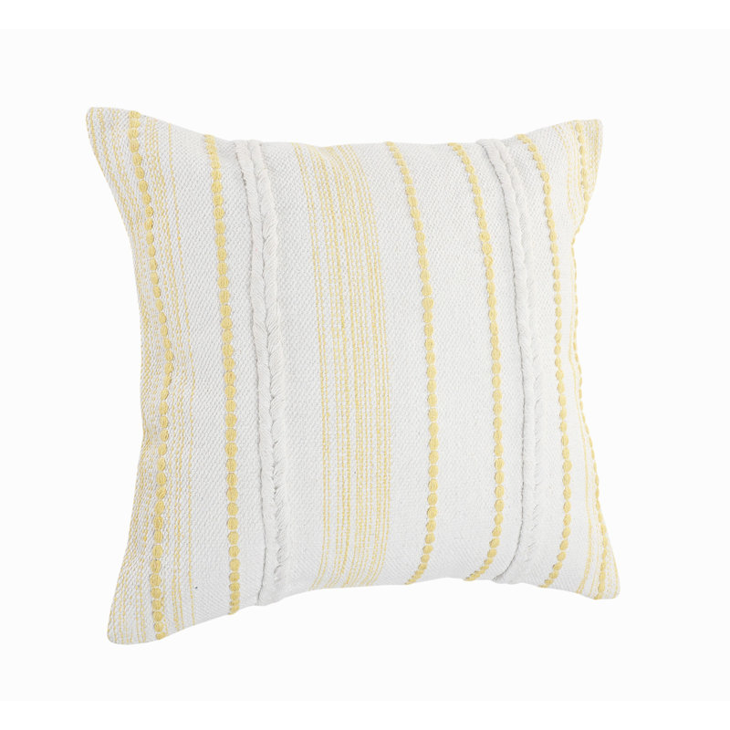 20" Yellow and White Striped Cotton Throw Pillow