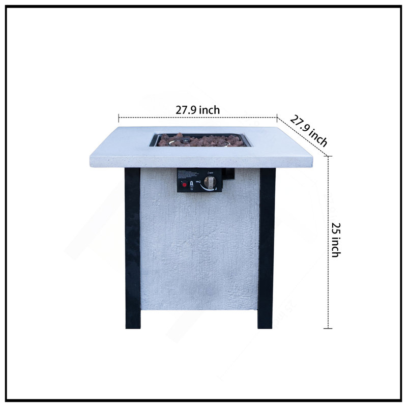 Foyer de table d'extérieur au gaz propane de 25 po de hauteur - procédé de sculpture résistant aux températures élevées de 50 000 BTU pour des matériaux écologiques avec l'effet du grain de charbon