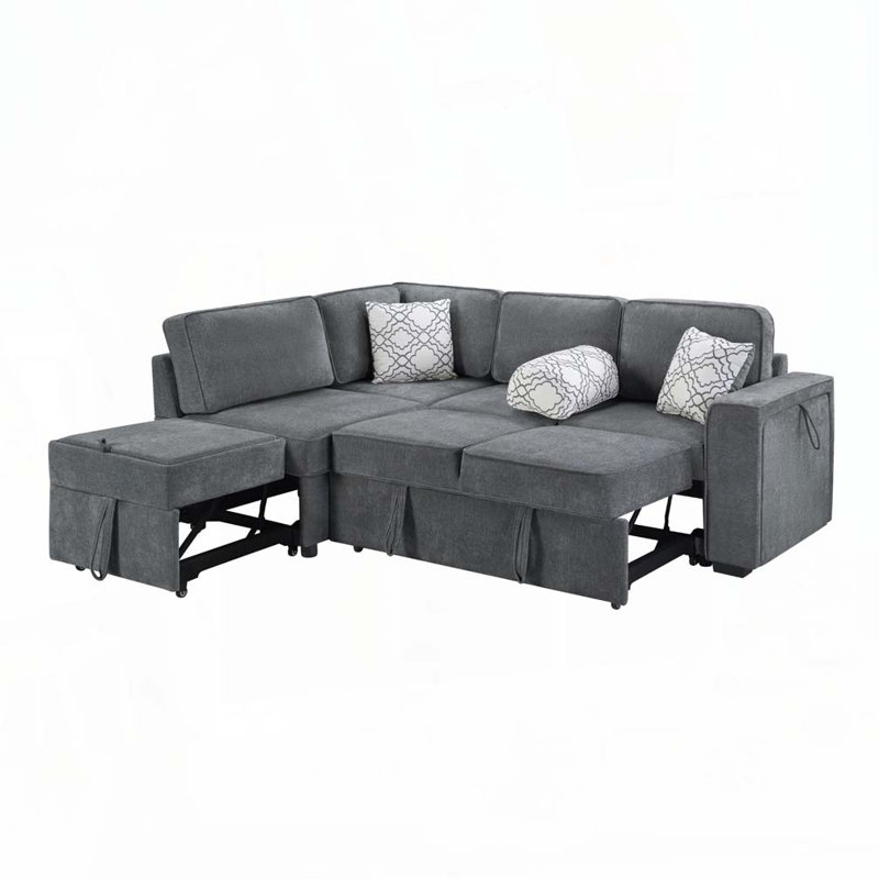 Canapé-lit modulaire convertible avec couchettes coulissantes doubles, Gris foncé