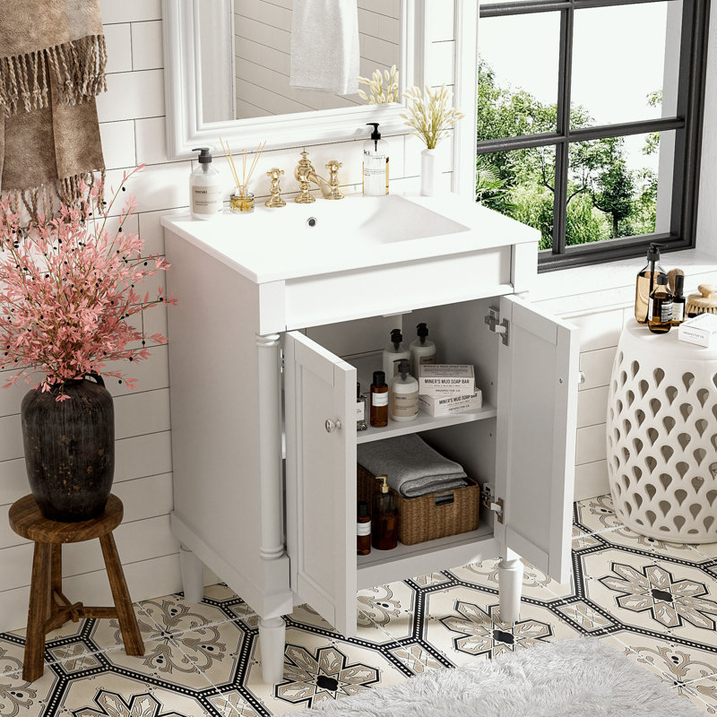 Rangement pour salle de bain Pollark, Blanc, Argent argent