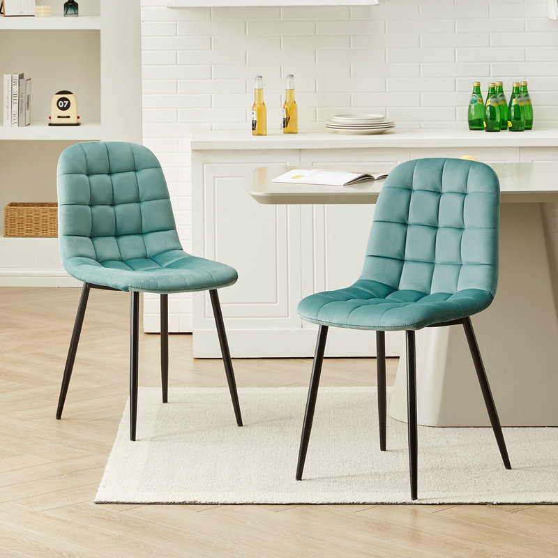 50cm H Velvet Upholstered Metal Side Chair, Green