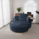 Upholstered Swivel Barrel Chair With Ottoman And Tray, Soft Corduroy Fabric