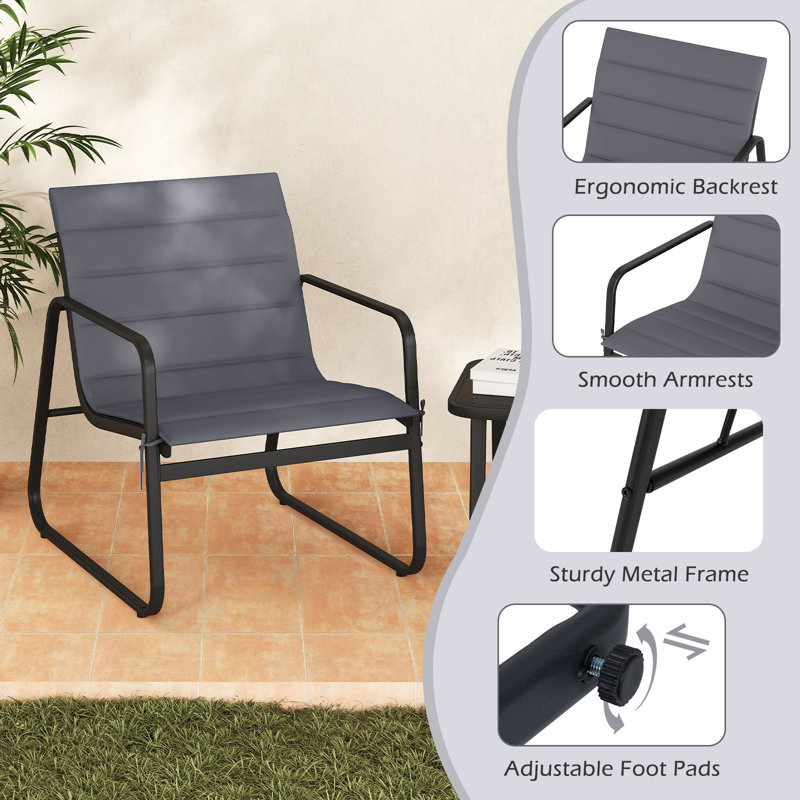 3 Piece Patio Bistro Set Outdoor Chairs & Side Table With Removable Cushions & Tempered Glass Tabletop