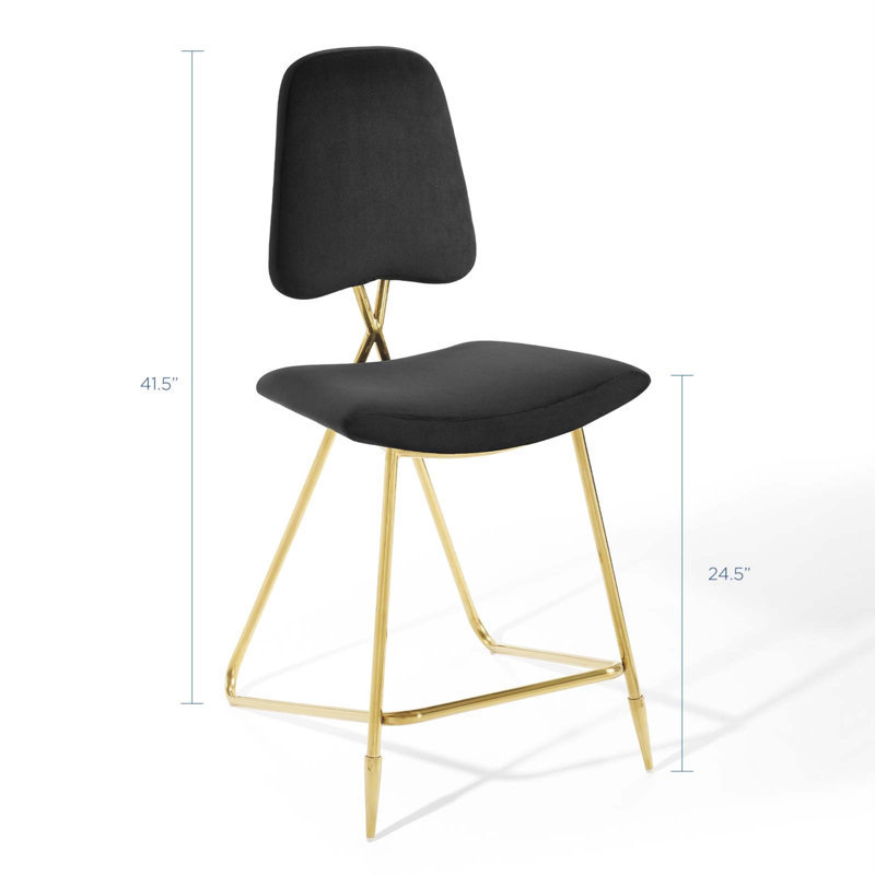 Modway Ponder Performance Velvet Bar Stool, Black, Counter Stool (24.5" Seat Height)
