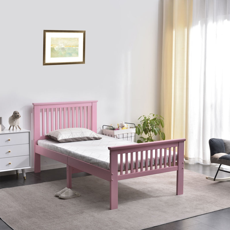 Lit plateforme simple en bois massif Hammoud, Rose