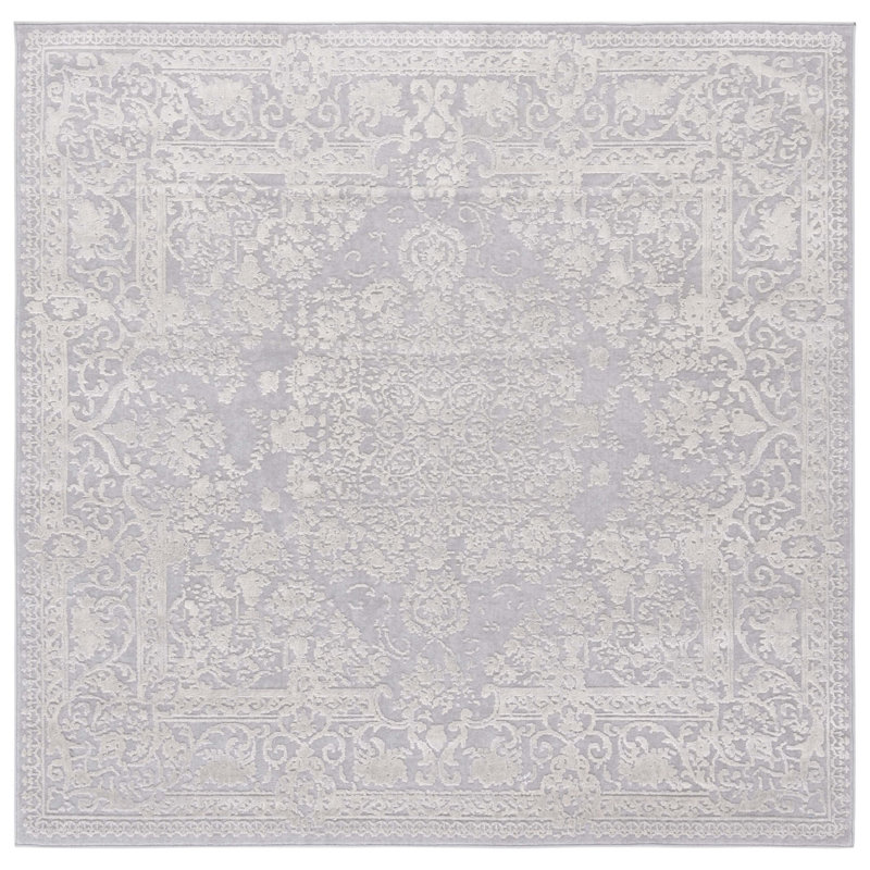 Ketaki Oriental Gray/Light Gray Area Rug, Square 6'7"