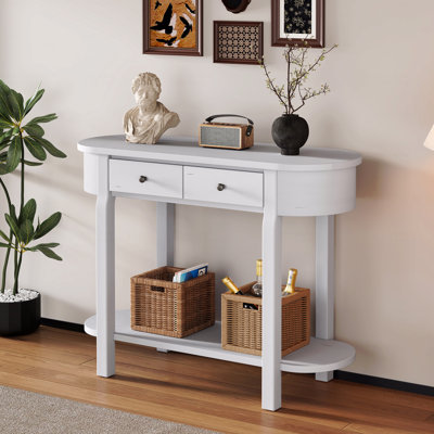 Élégante console rétro avec un design incurvé et un glacis lisse