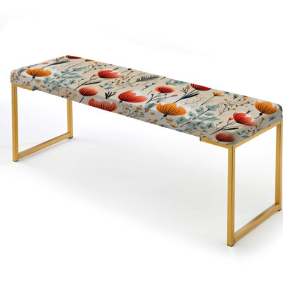 Orange Meadow Floral Pattern I - Floral Upholstered Gold Bench
