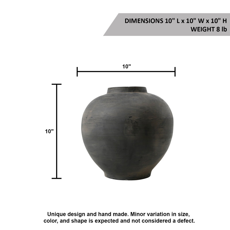 Handmade Earthenware Table Vase, 10" H x 10" W x 10" D
