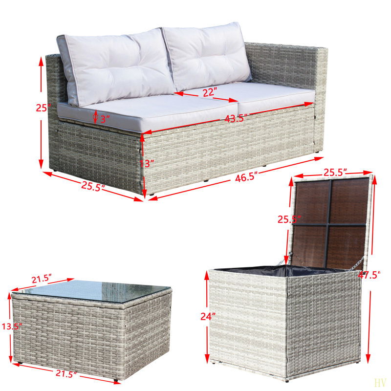 Ensemble de canapé modulaire d'extérieur en rotin et osier 4 pièces avec boîte de rangement