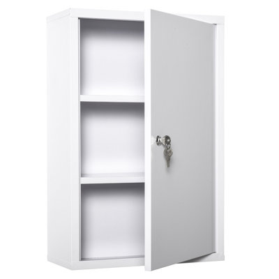 Kleankin Steel Wall Mount Medicine Cabinet 3 Tier Emergency Box For Bathroom Kitchen, Lockable With 2 Keys