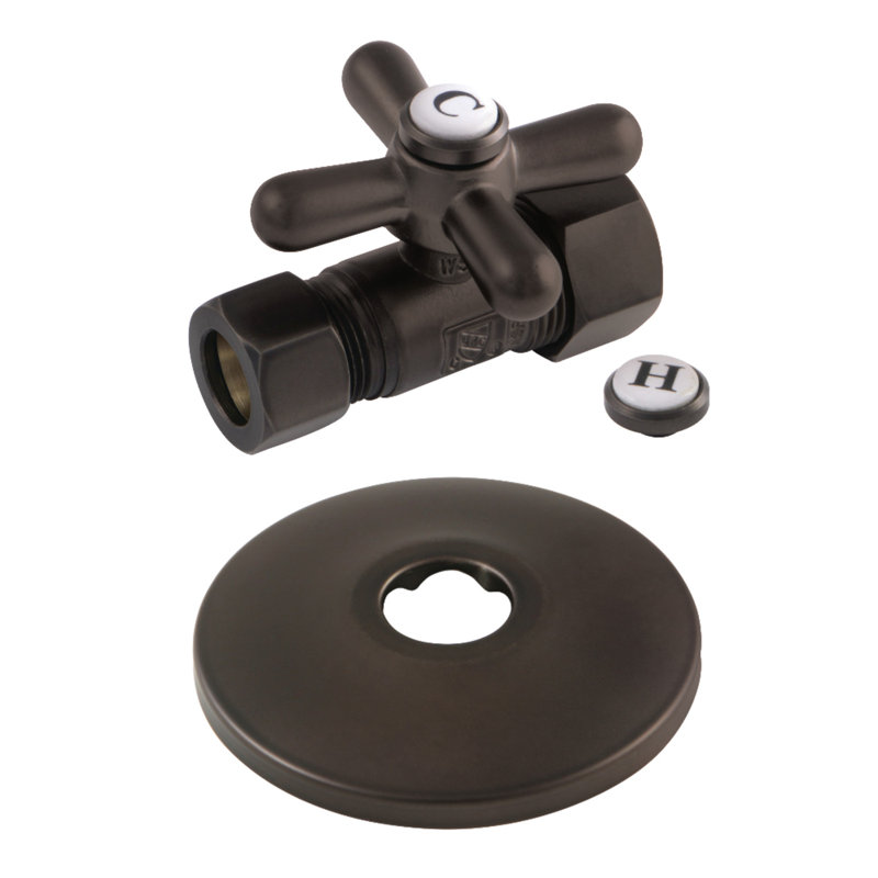 Kingston Brass 5/8-Inch OD Comp x 1/2-Inch OD Comp Quarter-Turn Straight Stop Valve with Flange, Oil Rubbed Bronze
