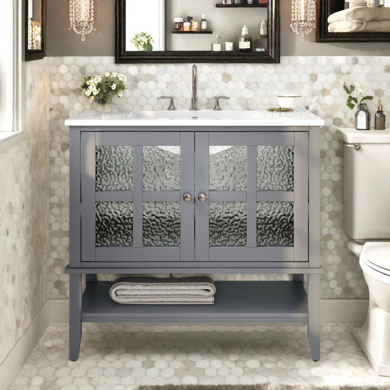 Meuble-lavabo 36 po avec comptoir en céramique, Gris