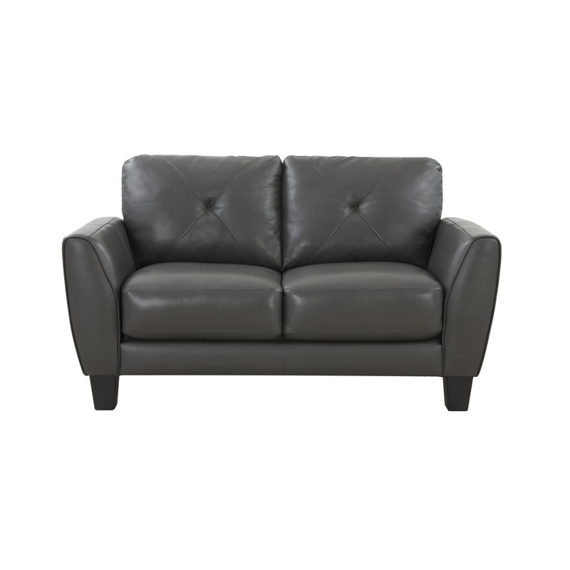 Causeuse à accoudoirs arrondis en cuir véritable Trento 62 po