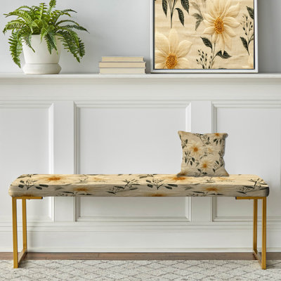 Banc floral rembourré or