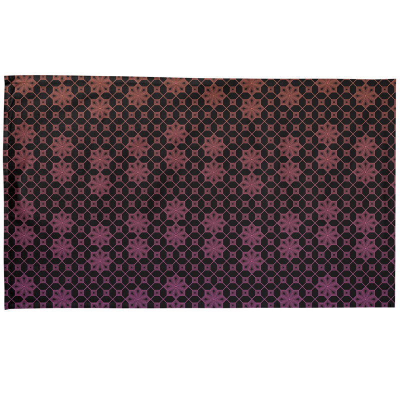 Serviette de thé à treillis, Sergé de coton, Noir / rose foncé