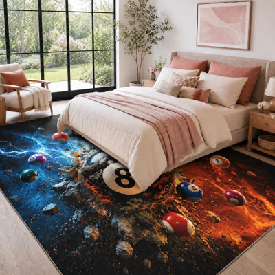 1 tapis à explosion de 8 boules - conception de billard dynamique, imprimé haute définition, antidérapant, durable, lavable, décoration de salle de jeu intérieure, salon, chambre à coucher, espace de divertissement pour la maison