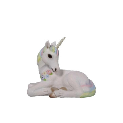 Statue de bébé grandeur nature licorne arc-en-ciel au repos