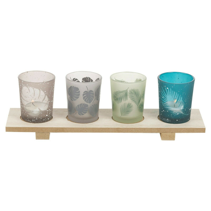 4 Piece Wood Tabletop Tealight Holder Set