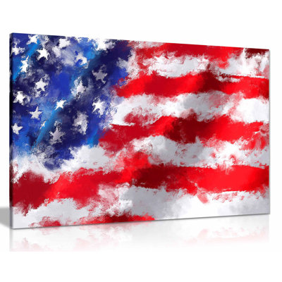 Closeup Of American Flag Watercolour Style Patriotic Concept Wall Decor - Wrapped Canvas Painting
