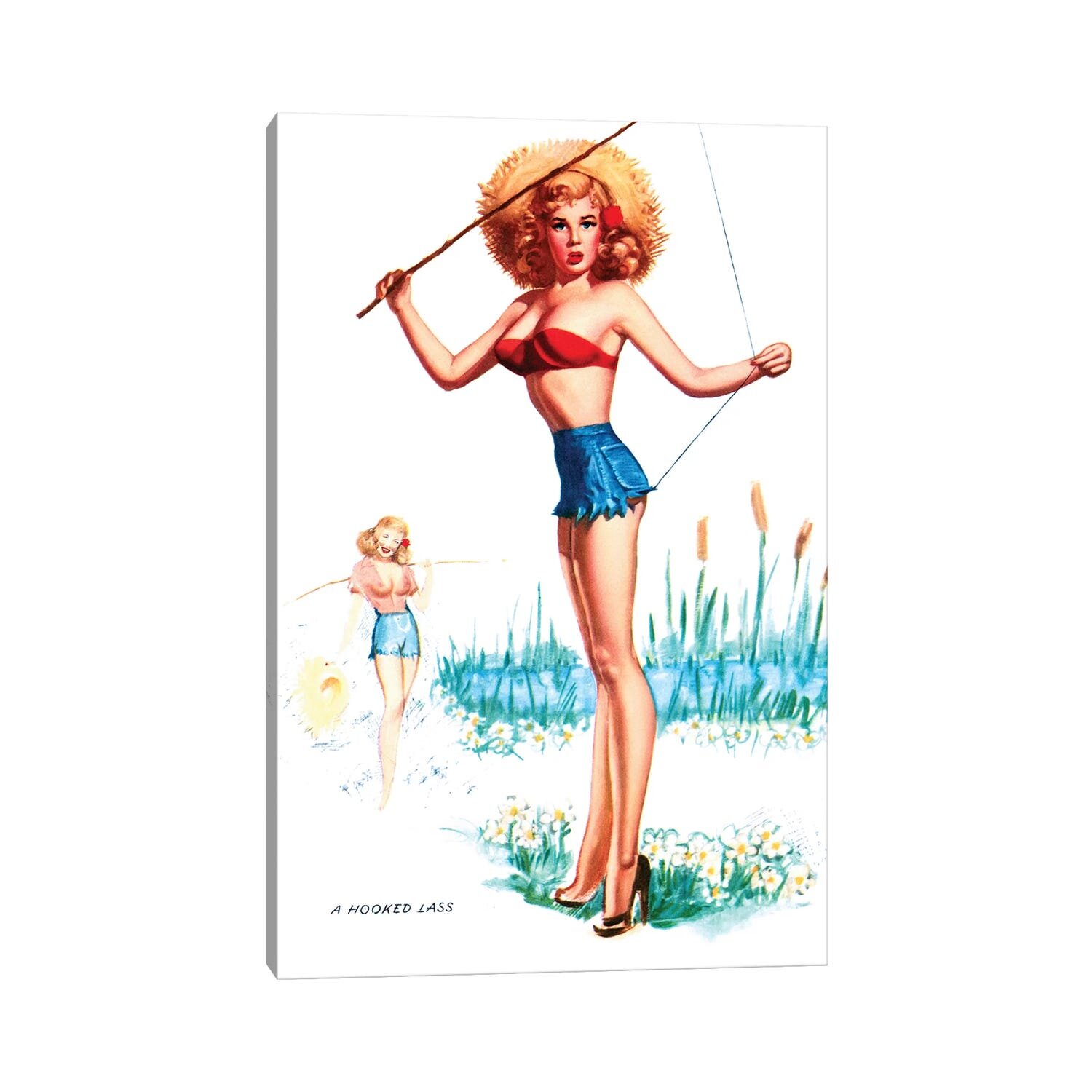 Gone Fishing Pin-up by T. N. Thompson by Piddix - Wrapped Canvas Graphic Art East Urban Home Size: 18 H x 12 W x 1.5 D