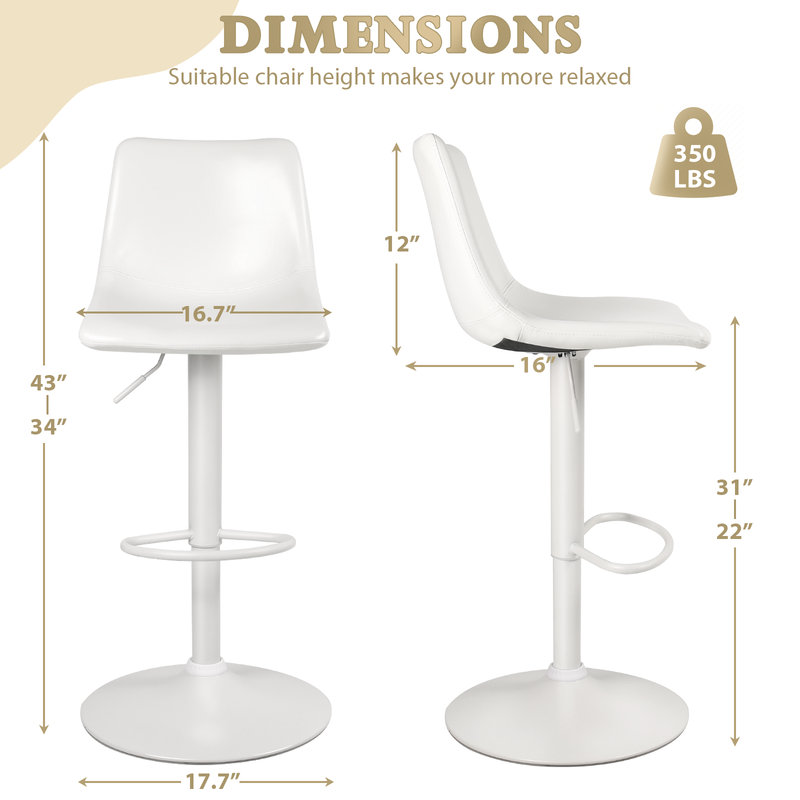 Set of 4 Adjustable Bar Stools, White