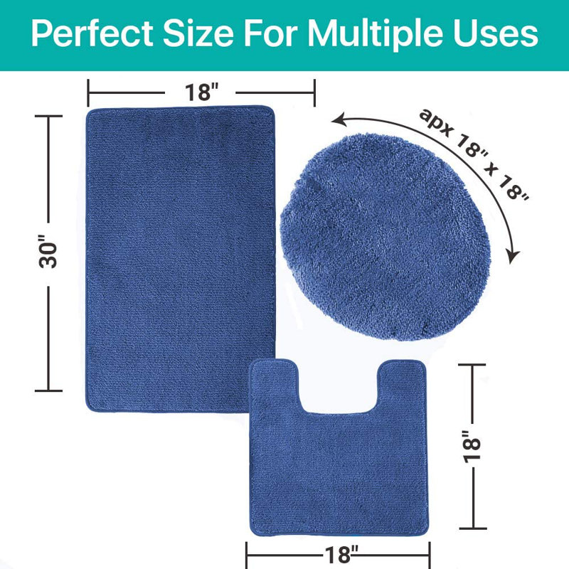 Mckeel Non-Slip Bath Rug and Toilet seat Cover, Navy