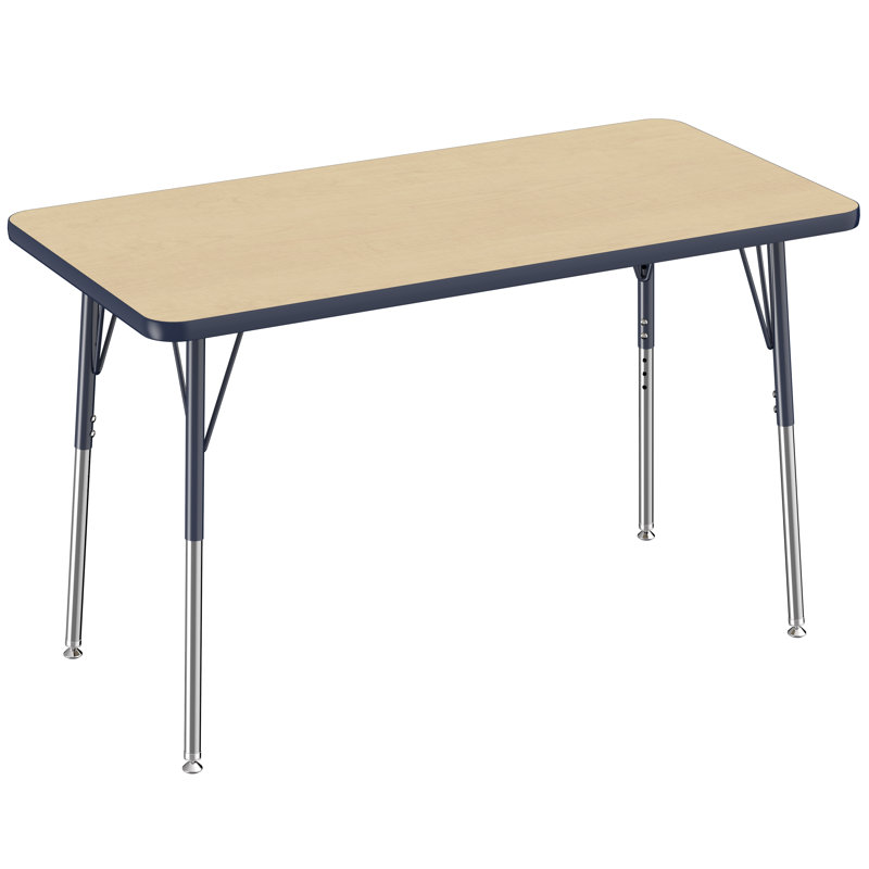 Table d'activité rectangulaire à hauteur réglable en forme de T, Érable / Bleu marine, 24 po x 48 po